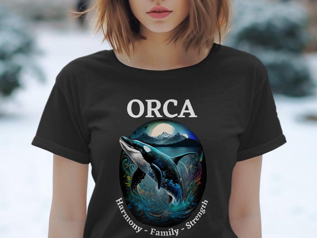 Whimsical Orca Whale Graphic T-shirt, Vibrant Ocean Design Shirt, Nature Illustration Tee, Whale Lovers Gift, Unique Sea Life Apparel