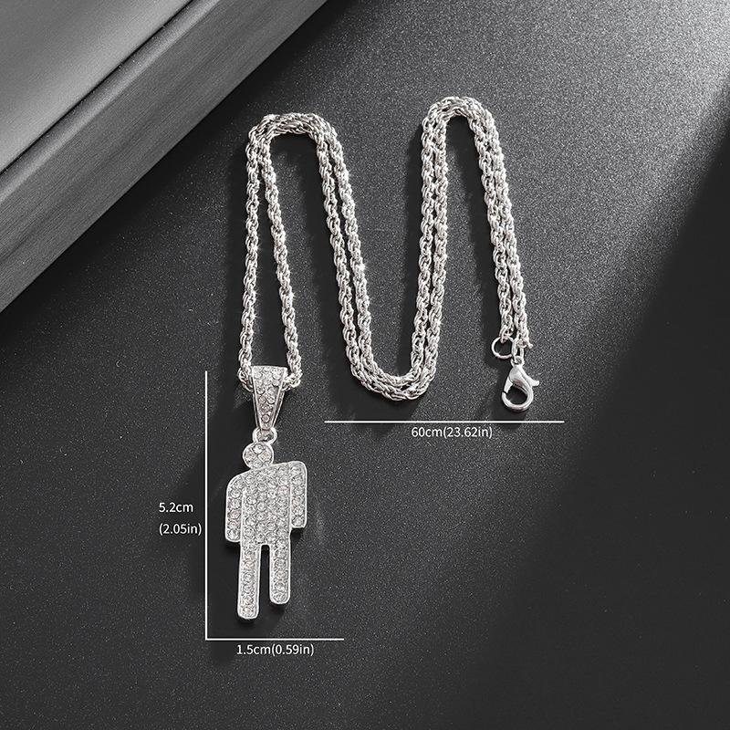 Hip Hop Strass schräger Kopf Anhänger Halskette Street Schmuck Zubehör