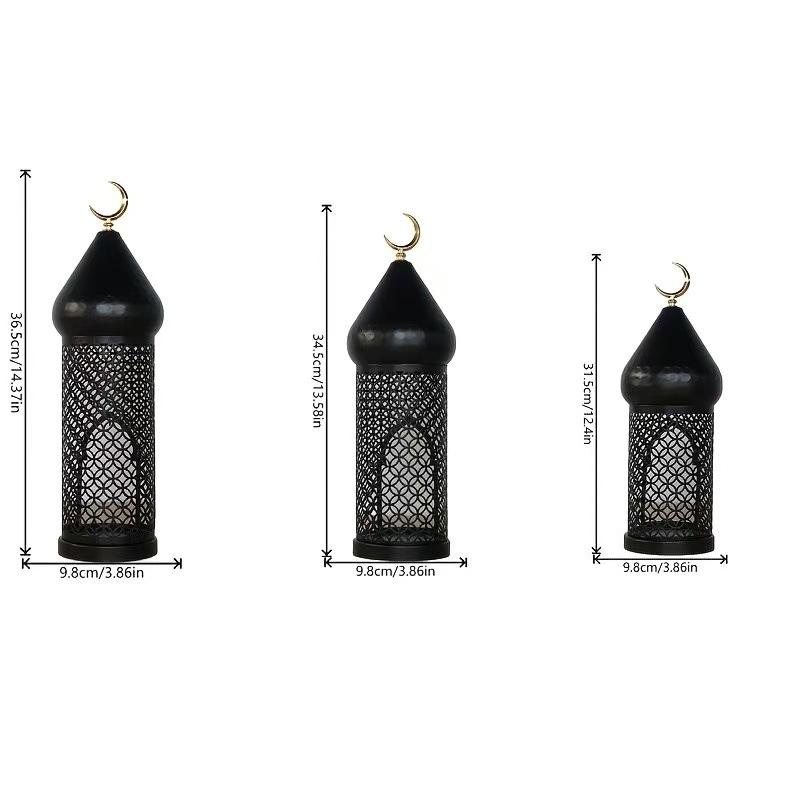 Ramadan Kareem Crescent Dome Lantern Candle Holder Black Metal Islamic Decoration Eid Mubarak Celebration Home Decor
