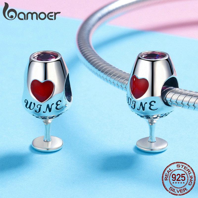 BAMOER Trendy New 925 Sterling Silver Wine Cup Heart Pave Charm Beads fit Charm Bracelets & Necklace