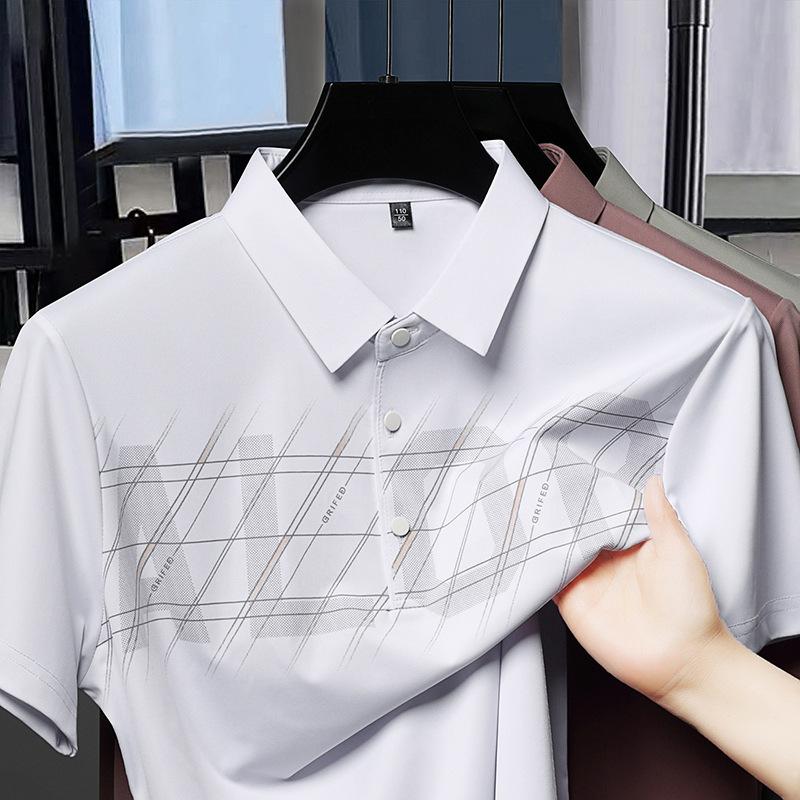 

Мужская рубашка поло высокого класса с принтом на лацкане, дышащая, тонкая, деловая повседневная, не требующая глажки, футболка с коротким рукавом 4XL