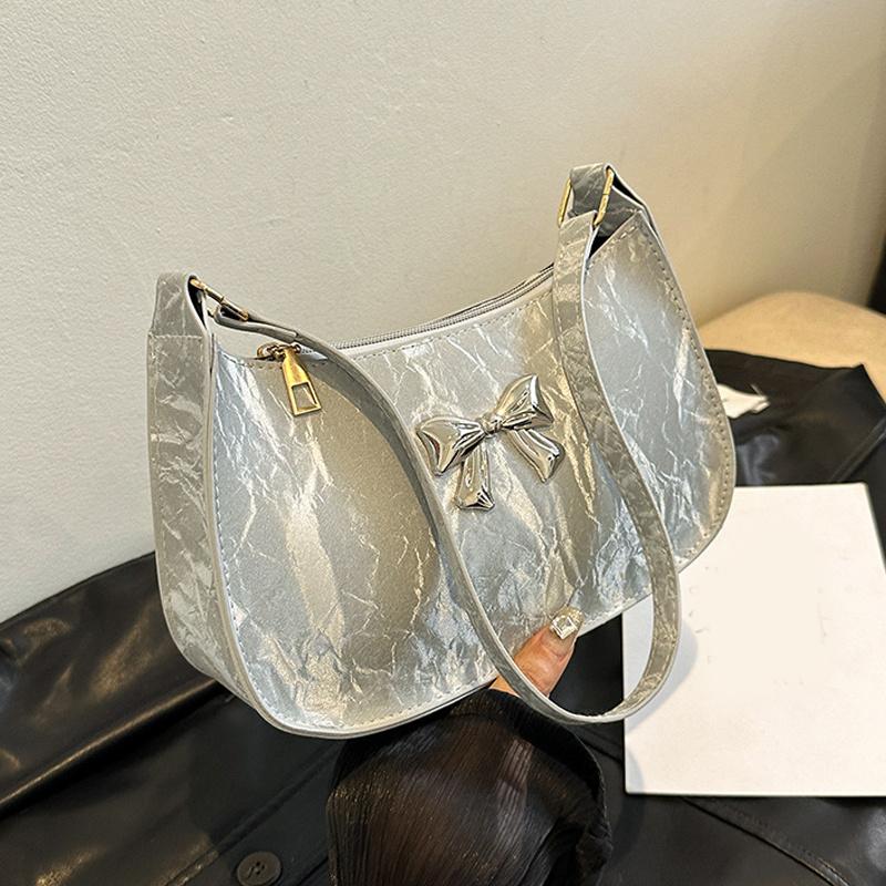 

Новая женская модная повседневная наплечная сумка, популярная сумка-подмышка, трендовая элегантная маленькая сумка-хобо под мышкой 24x7x14cm серебряный