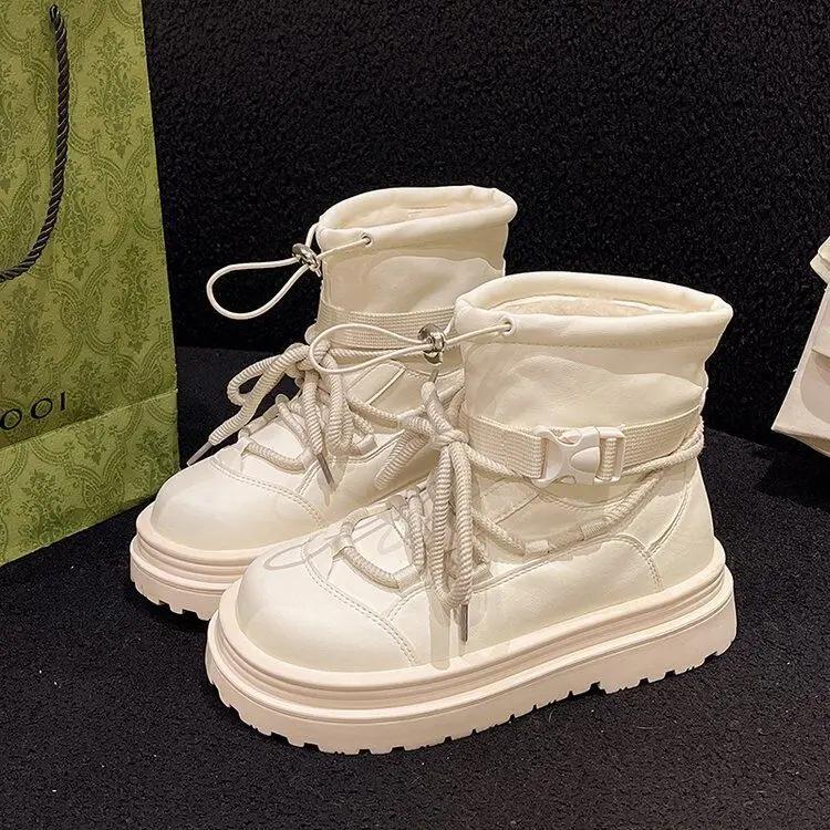 Waterproof Winter Snow Boots Women's New Hot Sale Of The Season Fleece Lined Thickened Short Cotton Boots Warm Thick Bottom Stra