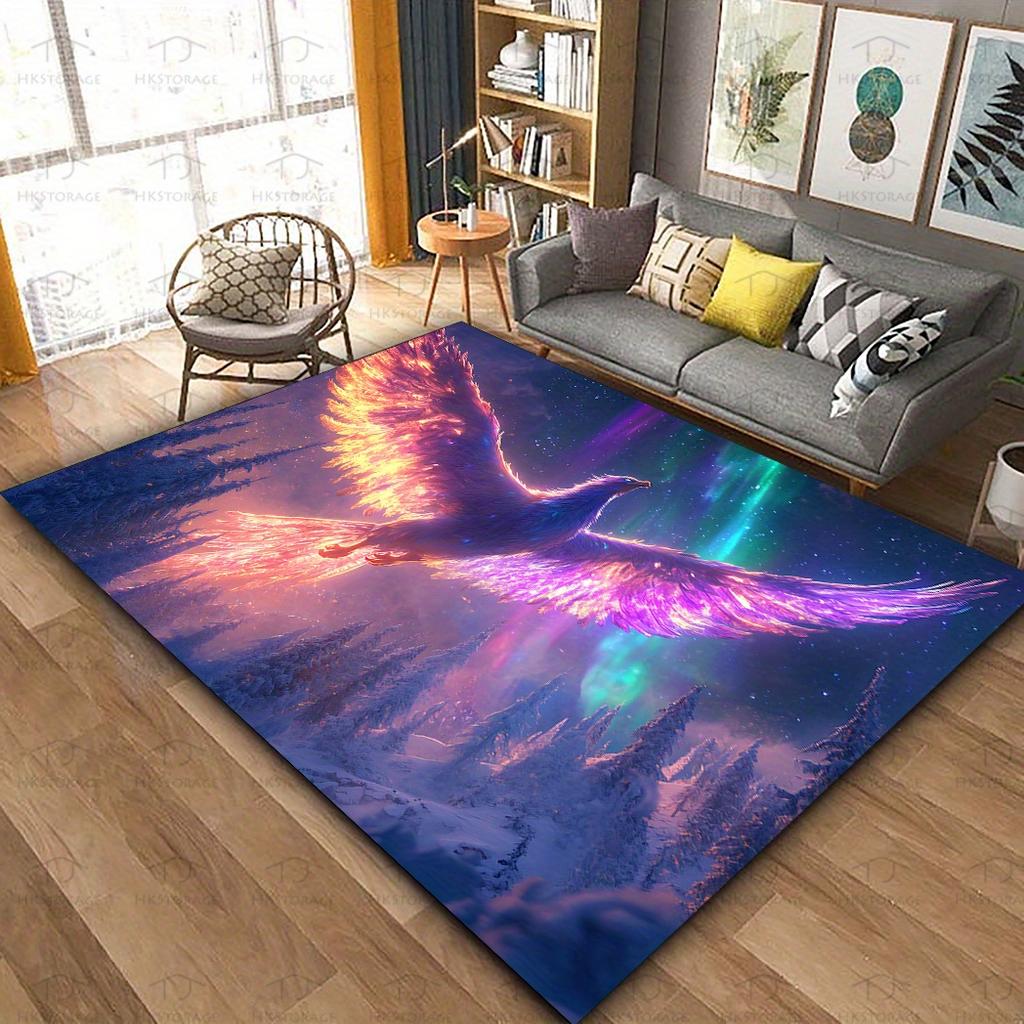 Crystal Velvet Carpet, Colorful Phoenix Aurora, Washable, Suitable for Living Room/kitchen/dining Room/office/balcony
