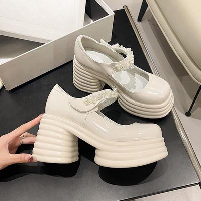 Buty ślubne na grubej podeszwie Damskie buty z gąbki i wysokie obcasy na klockowym obcasie