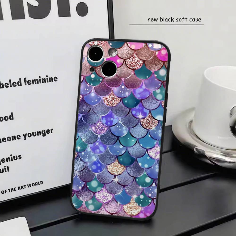 Mermaid Scale for iPhone 15 16 14 Plus 13 12 11 17 Pro Max 17 Air Black Soft Phone Cover