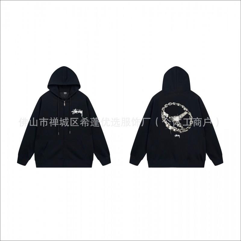 Hooded Zip-Up Sweatshirt Men Women Letter Print Loose Fit Casual Streetwear