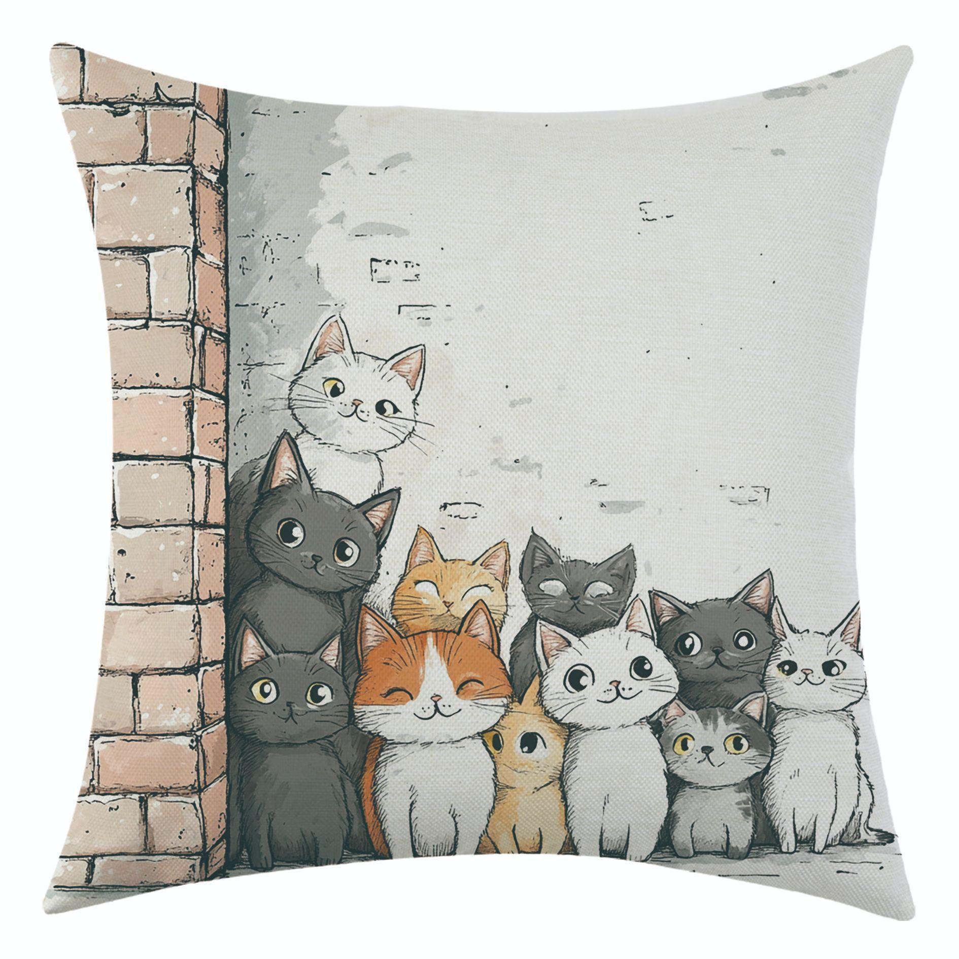 

Новая мультяшная льняная наволочка с кошкой для праздничного украшения, подушка-кушон для поясницы для автомобиля, дивана 45 * 45 separate pillow cover