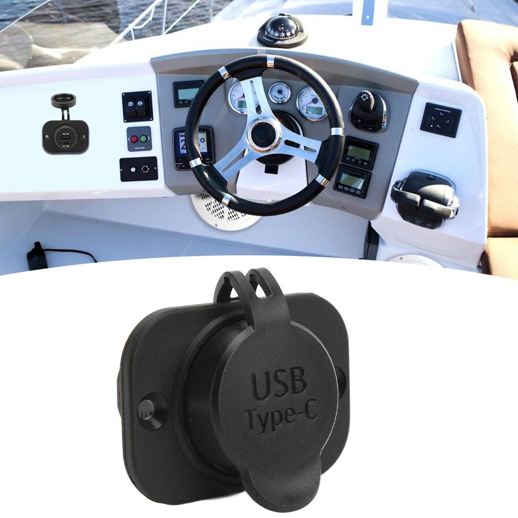 Dual Port Type C Car Charger with Waterproof Cover QC 3.0 PD 18W Universal for RV Boat SUV Sedan Mot