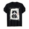 Cute Samurai Cat Japanese Graphic Tee Mens Vintage Style Breathable Cotton TShirt