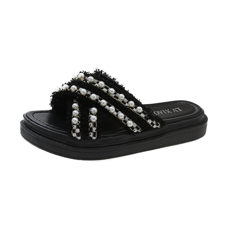 Slippers women's summer wear 2025 Xiaoxiangfeng new popular beach thick bottom cross one-word drag temperament fashion sandals