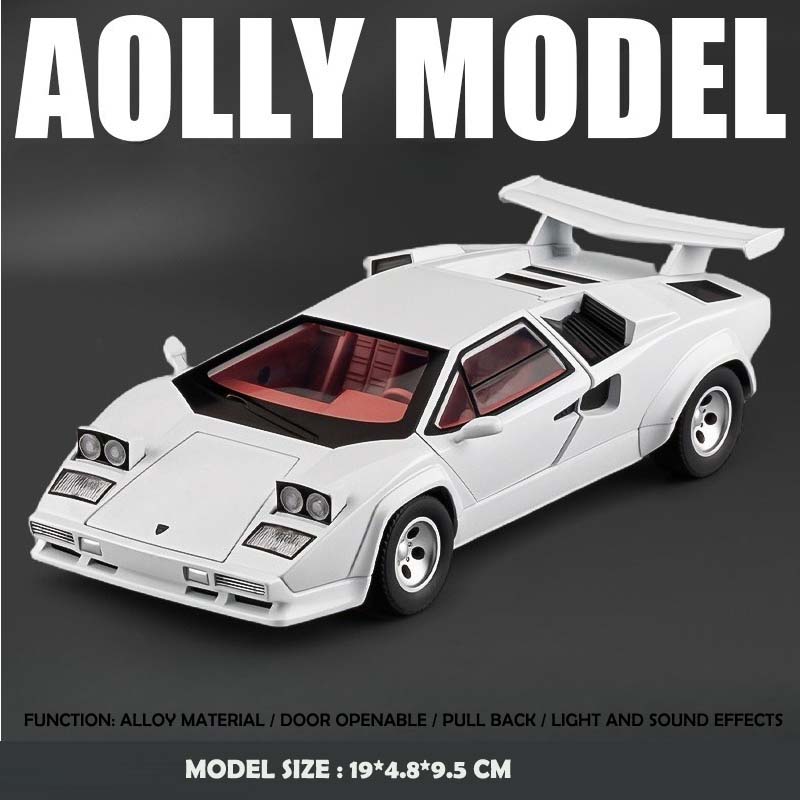 Simulation 1/24 Lambo Countach LP500S Super Sports Car Model Children's Diecast Toy Vehicle Sound and Light Miniature Voiture