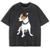 Russell Terrier Puppy Print Washed T-Shirts Mens Cotton Short Sleeve Tops Summer O-Neck Oversize T Shirt Basic Soft Clothes