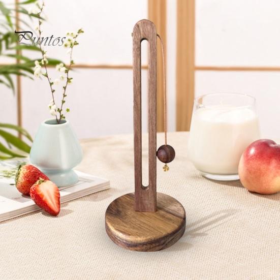 Kitchen Countertop Paper Towel Holder with Anti-Slip Weighted Wooden Base Easy To Install Standing Paper Towel Roll Stand