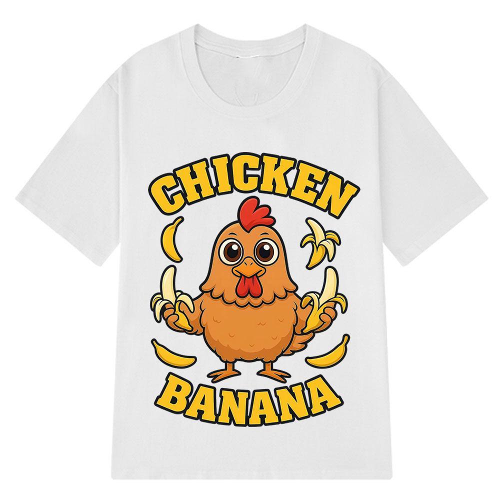 Cartoon Chicken Banana T-Shirt Cute and Funny Animal Mashup Meme Tee Summer Short-sleeved Cotton Harajuku Unisex Loose T-shirts