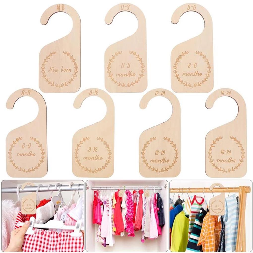 7Pcs Baby Wardrobe Labels Wood Smooth Newborn DIY Clothes Organizers Infants Clothing Hooks Nursery Household Bedroom