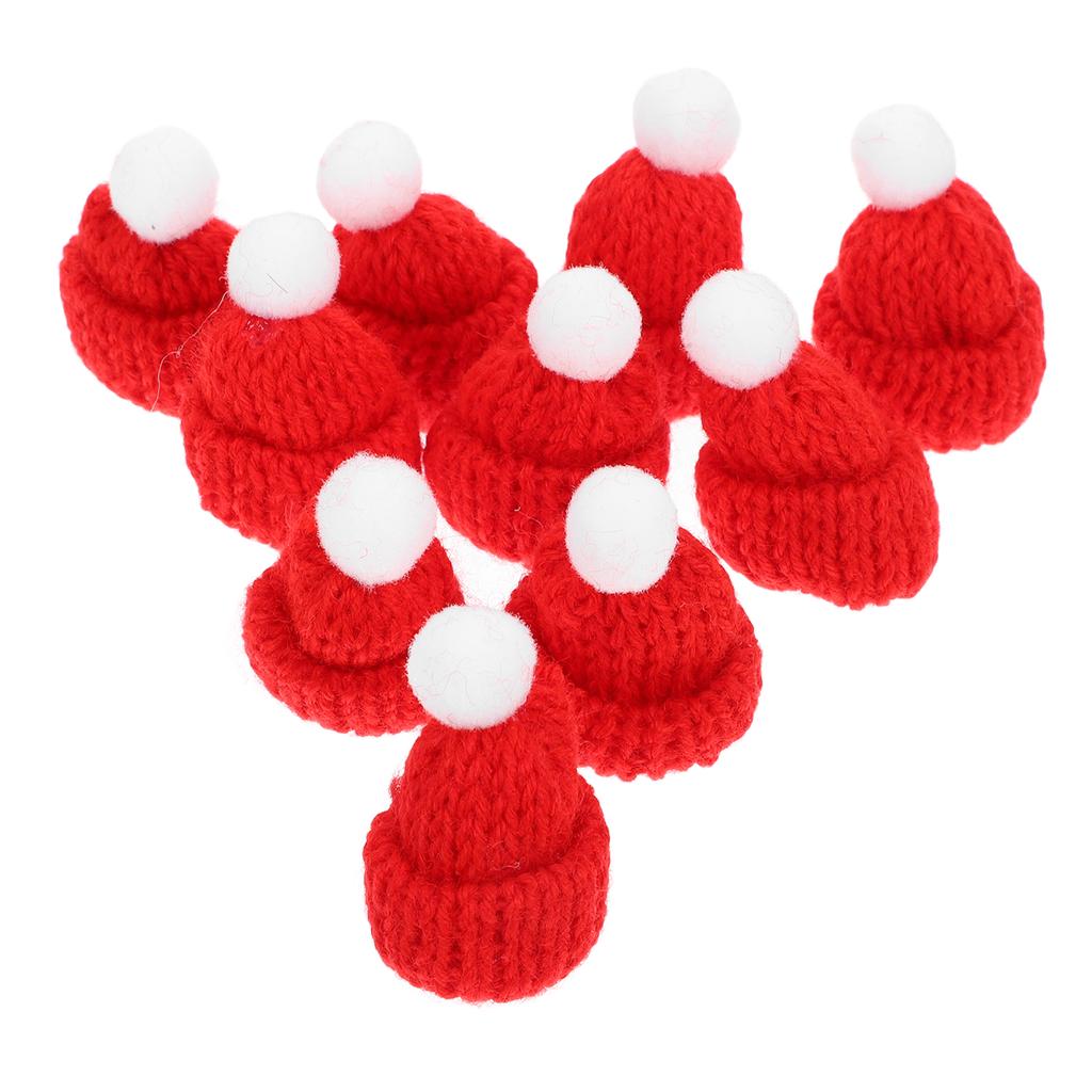 10pcs Christmas Hat Accessories Knitted Santa Cap Festive Party Favors Diy Handmade Photo Props Red For Holiday Decorations