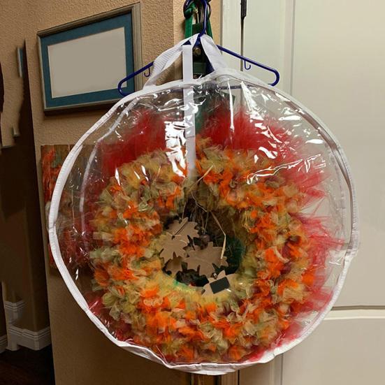 1/2 Pcs Garland Storage Bag Round PVC Transparent Dustproof Design Easy To Carry Handle Christmas Wreath Storage Bag