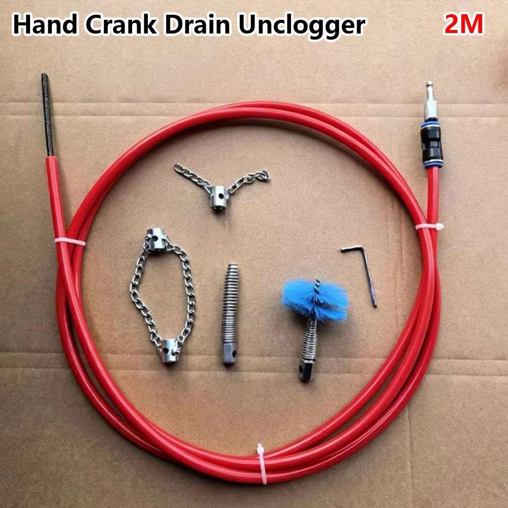 1Set Steel Hand Crank Drain Unclogger 2M Steel Pipe Cleaner for Household Plumbing Maintenance