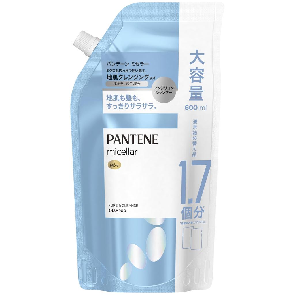 Pantene Micellar Shampoo 600mL Large Capacity Pure Cleanse [1.7 Servings] Refill, &