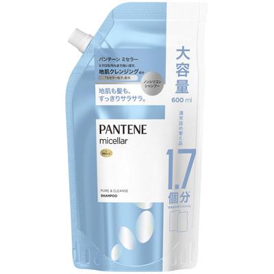 Pantene Micellar Shampoo 600mL Large Capacity Pure Cleanse [1.7 Servings] Refill, &