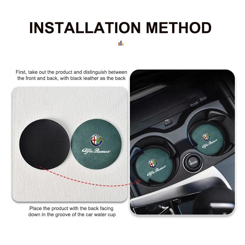 Suede Car Coaster Anti-slip Water Cup Heat Insulation Mat Decor For Alfa Romeo 159 Giulietta 156 147 Giulia Mito GT Stelvio