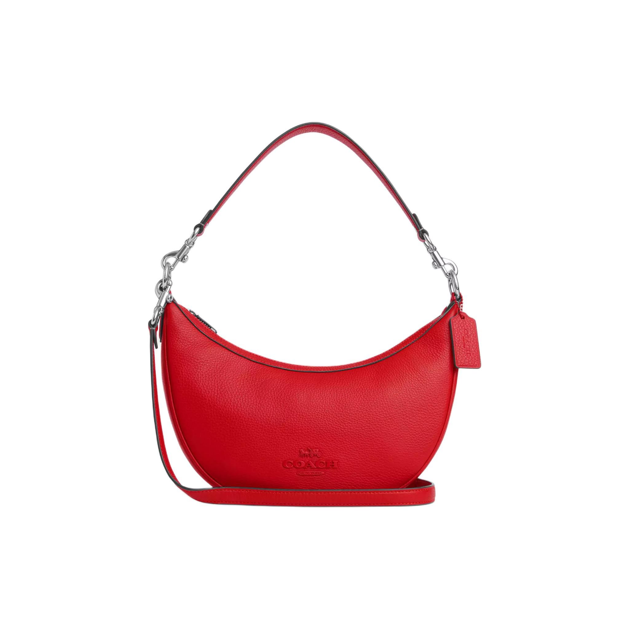 

Coach Aria 26 Minimalist Solid Color Brand Logo Zipper Shoulder Bag Women Shoulder Bag Silver Bright-Poppy CP099-SVRCK Basic Set (Bag+Dust Bag)