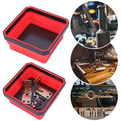 4.53 In Magnetic Screw Tray Collapsible Magnetic Parts Tray Square Silicone Screw Bowl Magnetic Tray Box for Small Metal Part