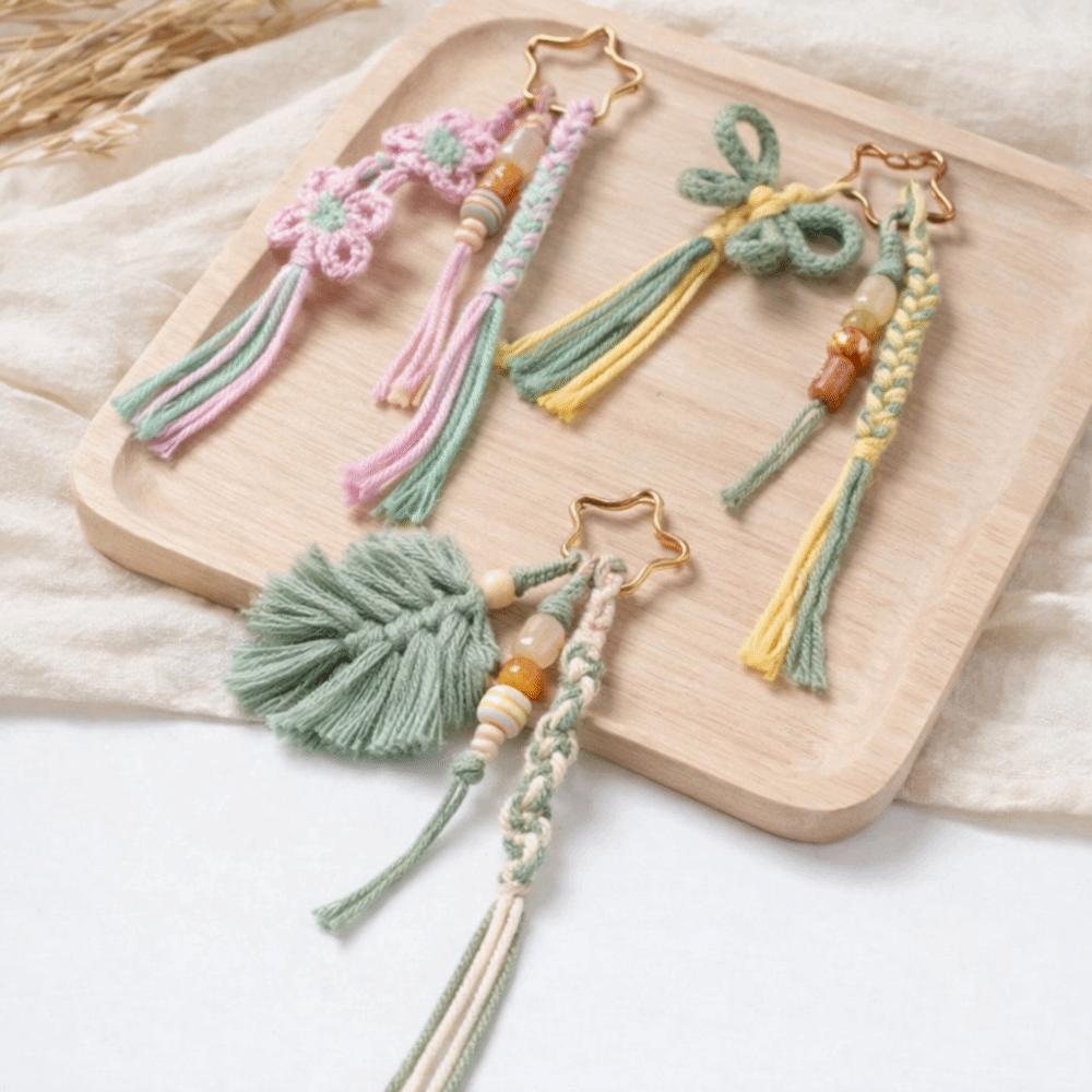 Countryside Style Braided Keychain Hand Woven Bag Pendant Handmade Woven Keychain  Phone Charm