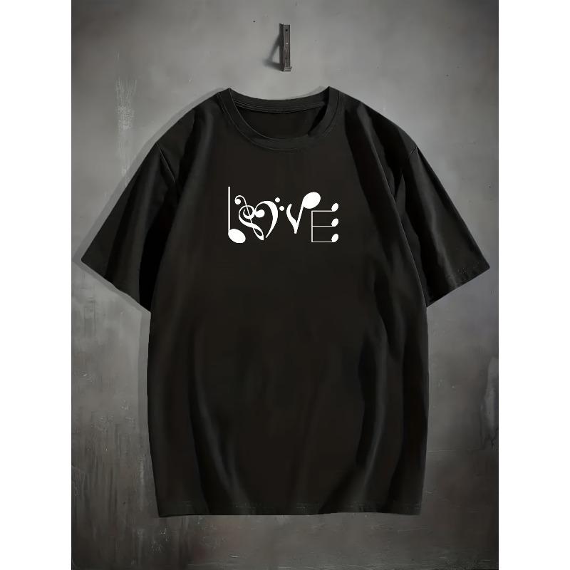 European Size Music Notes Print T Shirt, Tees For Men, Casual Short Sleeve T-shirt For Summer