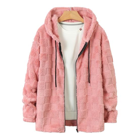 

Мужская плюшевая куртка с капюшоном, пушистая толстовка на молнии, повседневная, однотонная, клетчатая, теплая зимняя куртка для улицы, школы, вечеринки S розовый