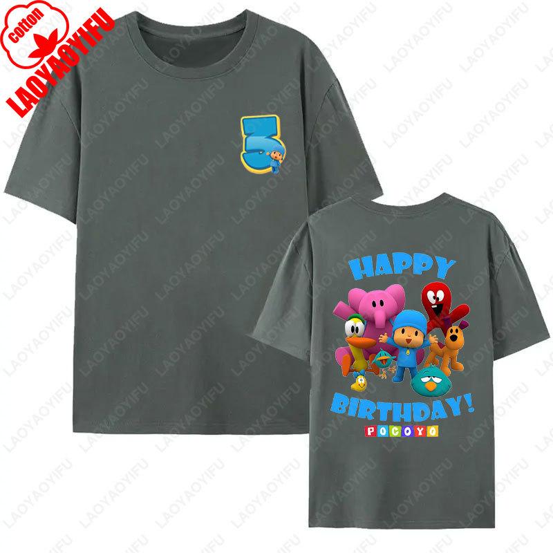 POCOYO Happy 3rd Birthday Cotton Tees Mom Dad Adult Short Sleeve Cartoon Birthday Party Tshirts Funny Cute Family Matching Tops
