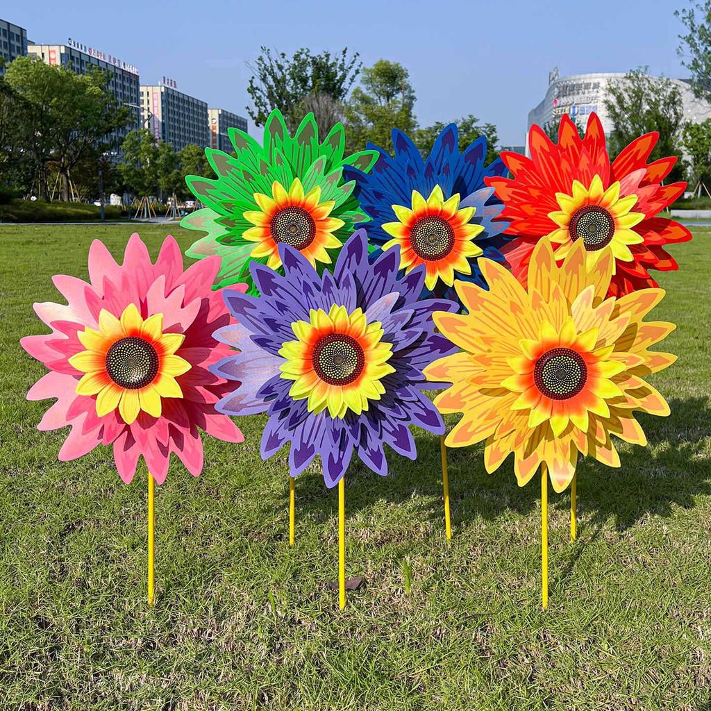 Children's Double-Layer Rotating Sunflower Pinwheel Outdoor Decoration