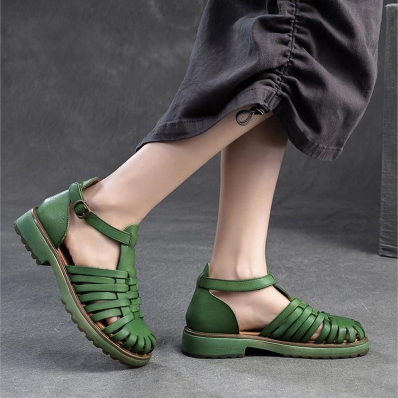 Johnature Pantofi de damă din piele naturală în stil roman retro, cu țesut, respirabil