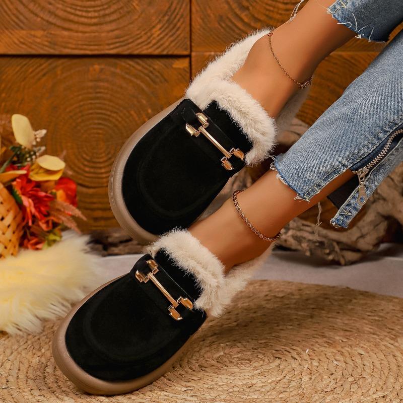 Nya låga en-fots fleecefodrade och förtjockade damskor med fluffiga snökängor