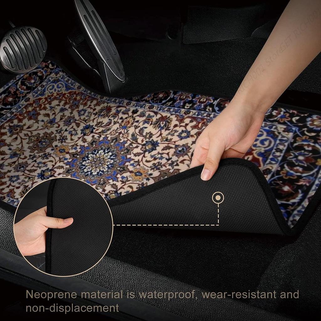 Antique Persian Pattern, Blue Oriental Carpet 4 Pieces Car Floor Mats Car Carpets Full Sets Universal Fit for SUV, Vans Trucks