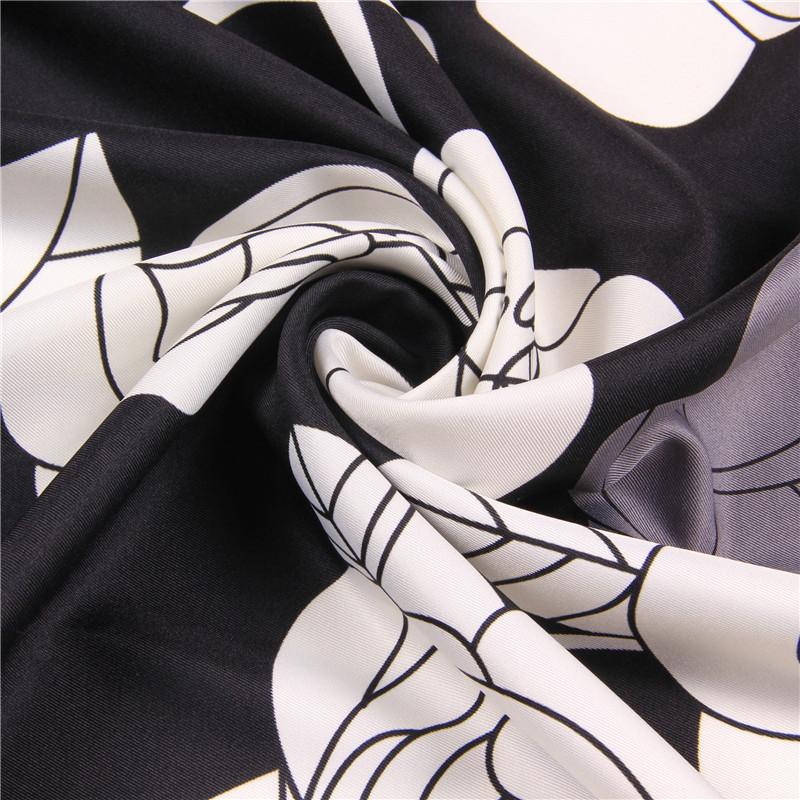 Manual Hand Rolled Twill Silk Scarf Women Flowers Print Square Scarves Wraps Echarpe Curled Foulards Femme Bandana Hijabs 90CM