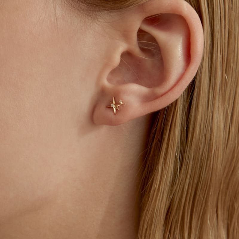 LUNNE 14k Shooting Star Cubic Earrings (14k Gold) #ES29