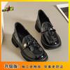 British small leather shoes women's 2025 new gold coin buckle round head thick heel platform loafers women's single shoes ins