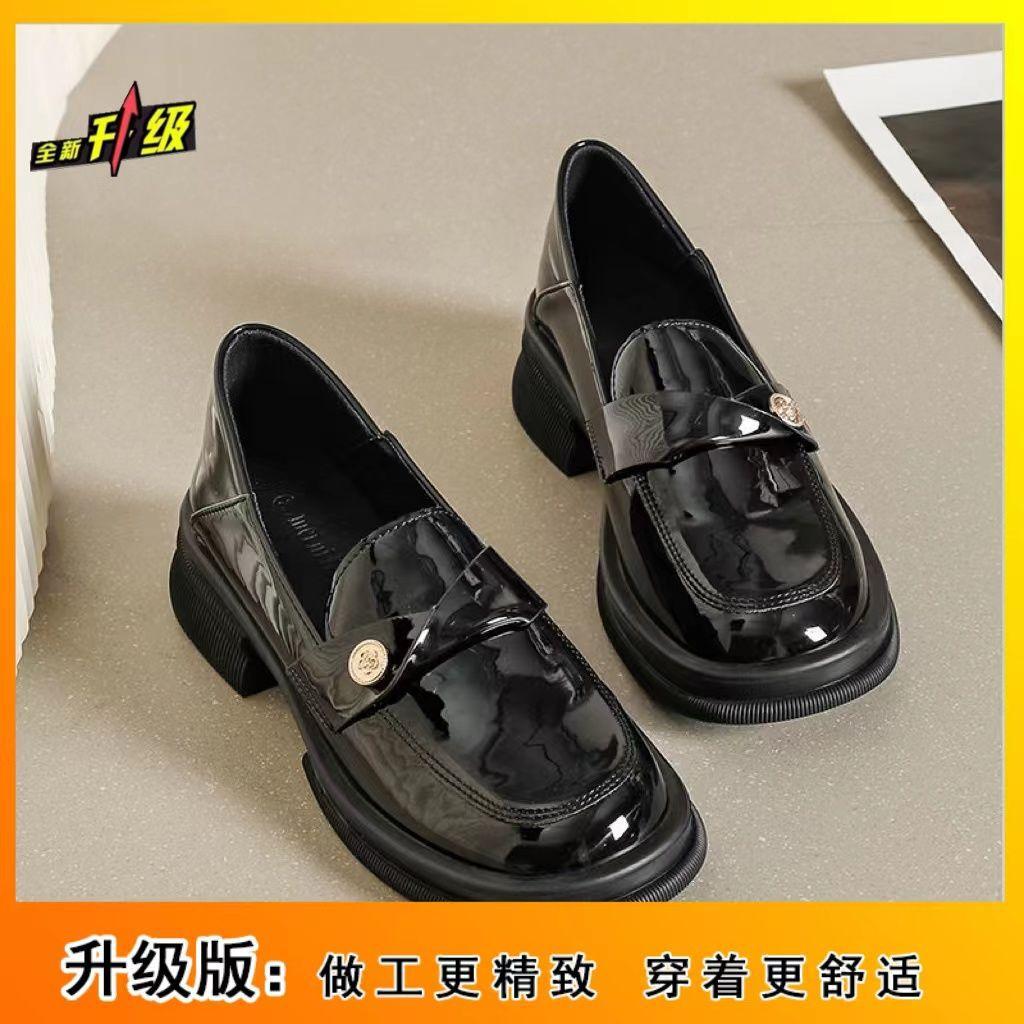 British small leather shoes women's 2025 new gold coin buckle round head thick heel platform loafers women's single shoes ins