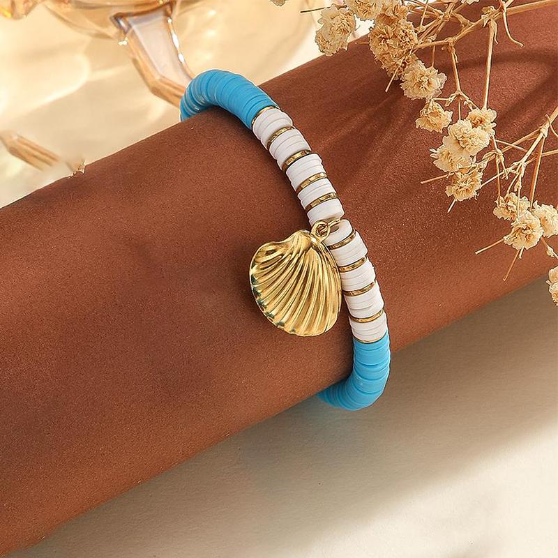 Atoztide Fashion Ocean Series Polymer Clay Necklace Bracelet Jewelry Set for Women Stainless Steel Shell Conch Pendant Set Gift