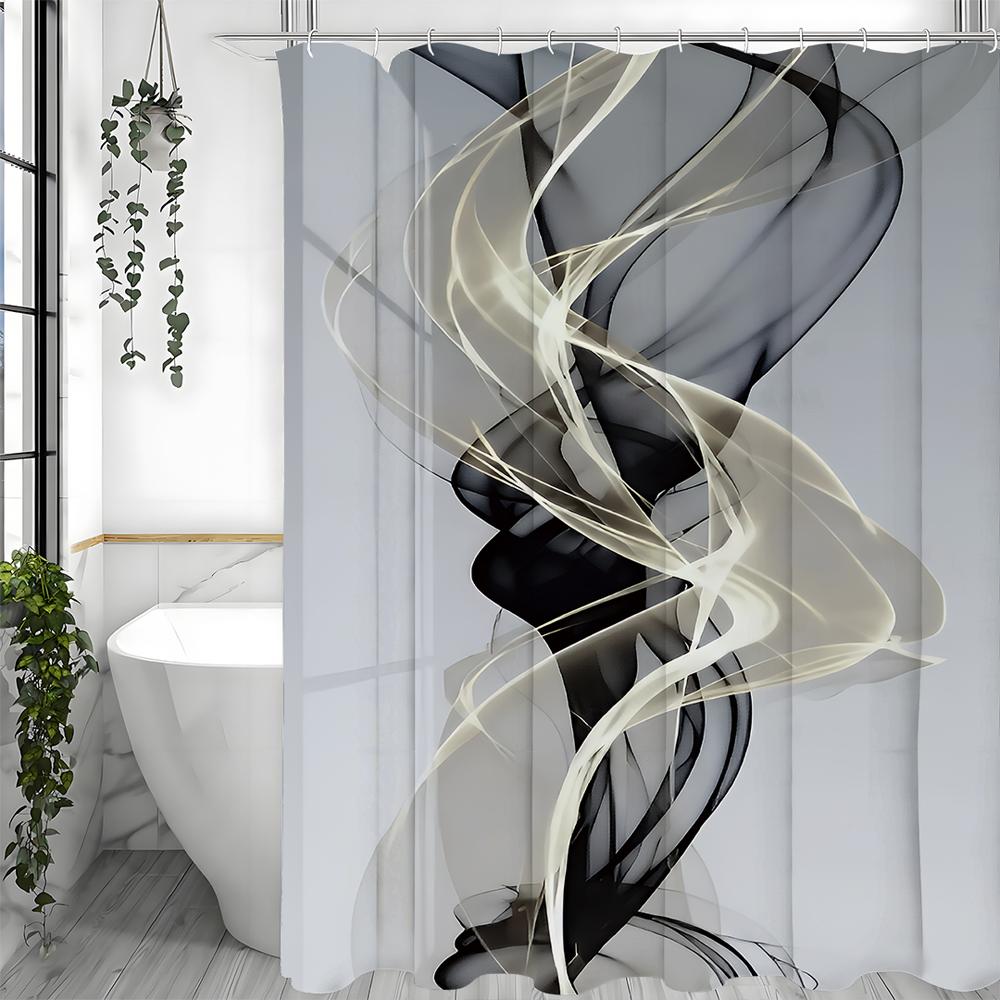 Modern Simple Black Gold Yarn Shower Curtain, Bathroom Decorative Shower Curtain, Waterproof Shower Curtain with Hooks