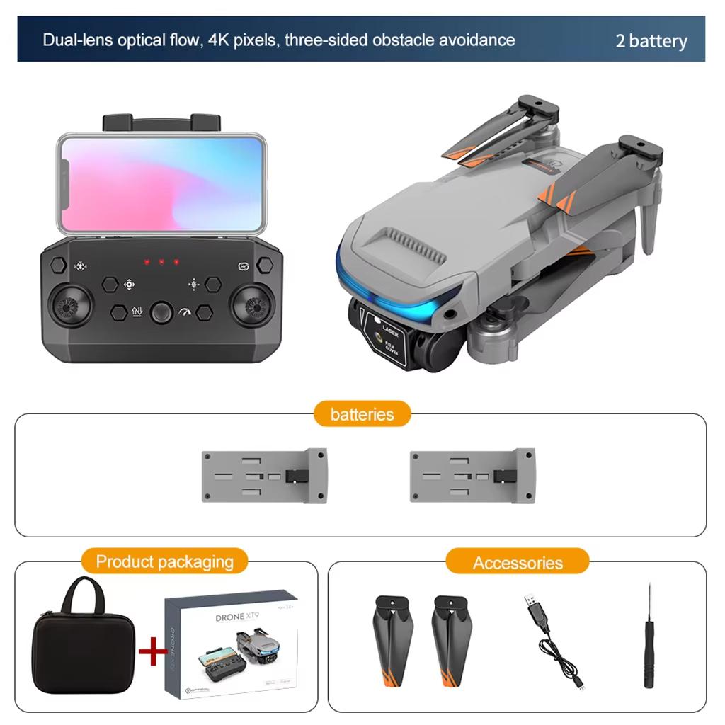 New XT9 Drone 4K Dual HD Camera 360 Degree Obstacle Avoidance 5G WiFi Mini Drone Remote Control Quadcopter Toy Gift