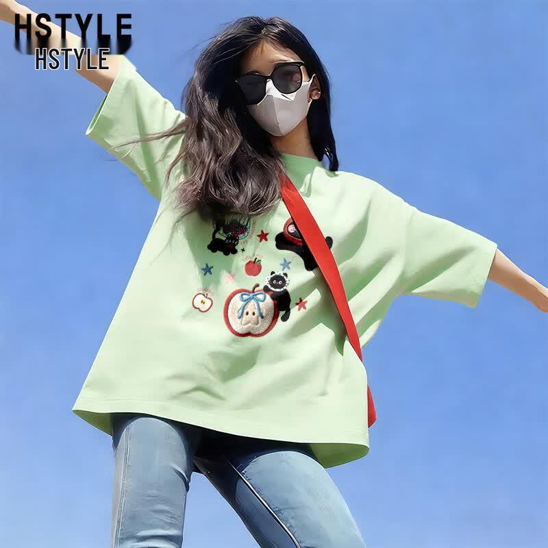 Handu Yishe Women s Loose-Fit Retro Graphic Cotton T-Shirt L