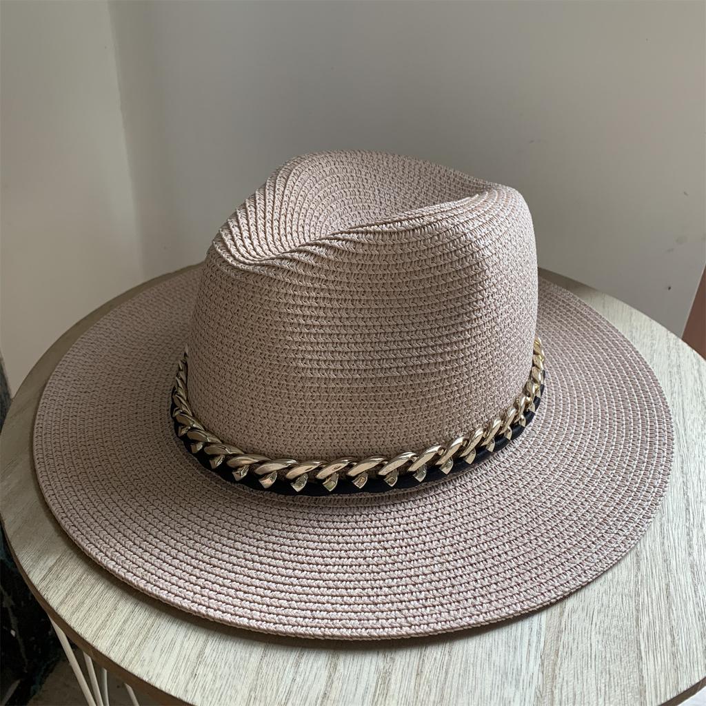 European and American hip hop black hat acrylic chain jazz straw hat children's street shot fashion sunshade panama top hat