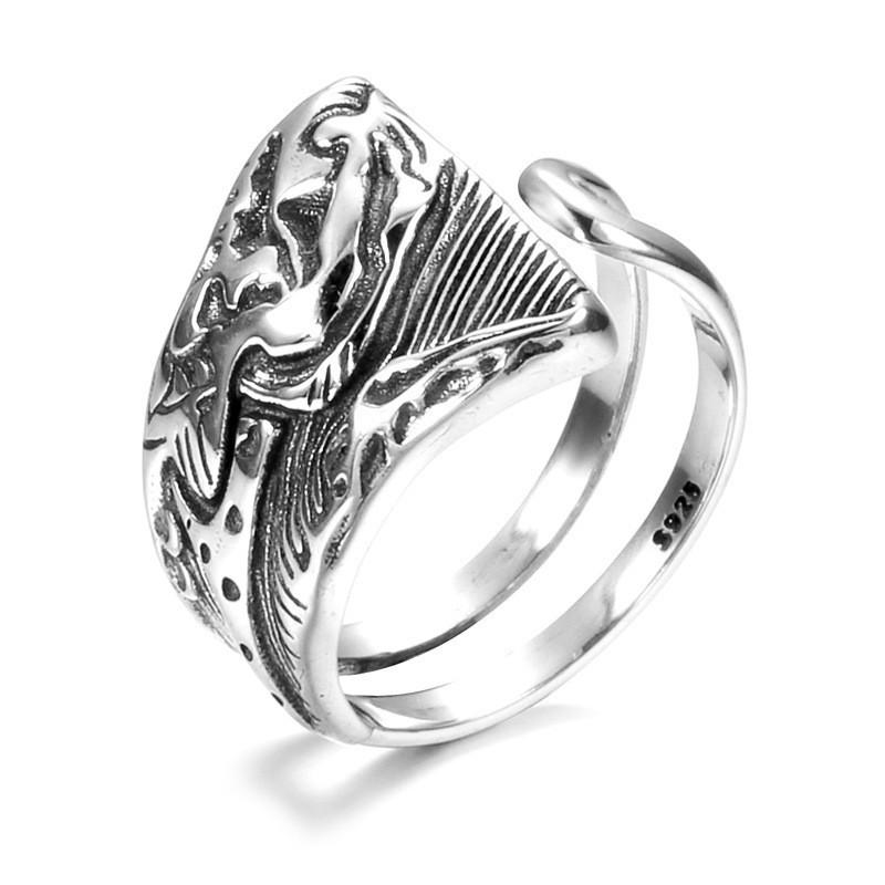 Ring aus S925 Sterlingsilber im koreanischen Stil, einzigartig, Vintage, geometrisch, offen, verstellbar, Damenschmuck