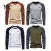 Long Sleeve Elastic Cuffs Top Men Raglan T-shirt O-Neck Patchwork Color Pullover Tops Loose Fit Breathable Casual Tees