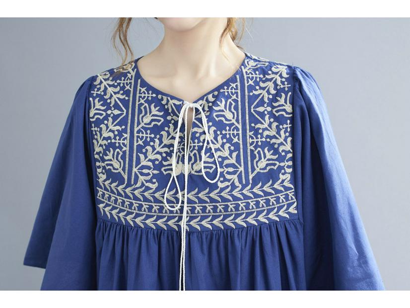 2025 Summer Plus Size Elegant Women's Ethnic Embroidery Ruffle Sleeve Dress