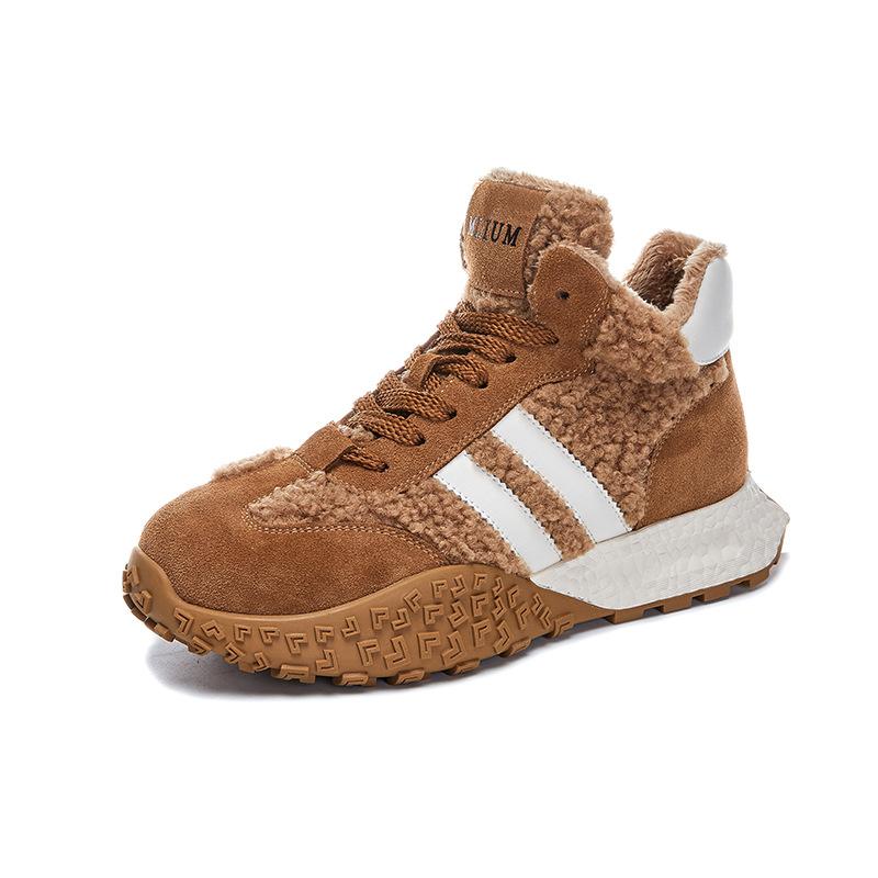 Leather High-top White Shoes 2025 Winter New German Training Shoes Warm Dad Shoes Women's Versatile Casual Forrest Gump Shoes Women