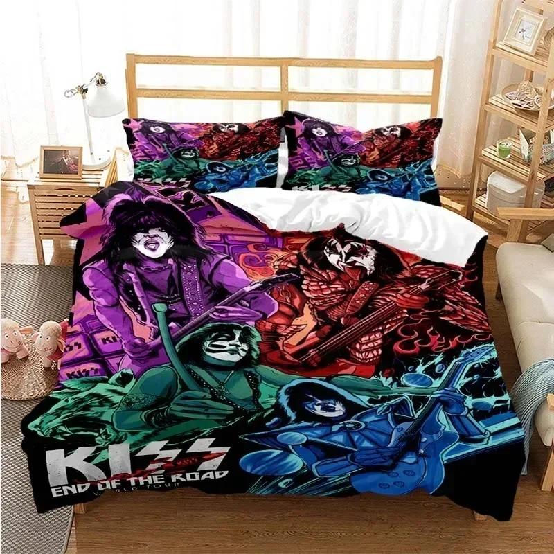 Kiss Rock Band Comfortable Duvet Quilt Cover Pillowcase Bedding Set Children Bedroom Decoration Home Textile